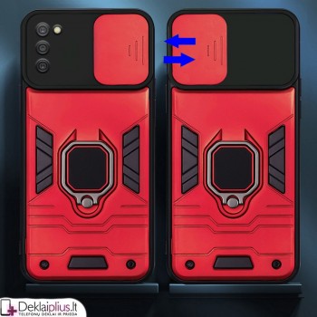 Smūgiams atsparus dėklas su žiedu ir kameros apsauga - raudonas (telefonui Samsung A03S) Smūgiams atsparus dėklas su žiedu ir kameros apsauga - raudonas (telefonui Samsung A03S)
